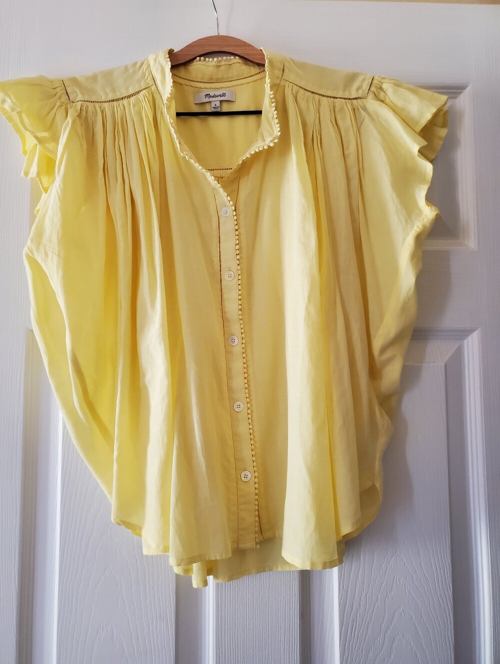 Madewell Lace Trim Top In Iced Lemon-size Large